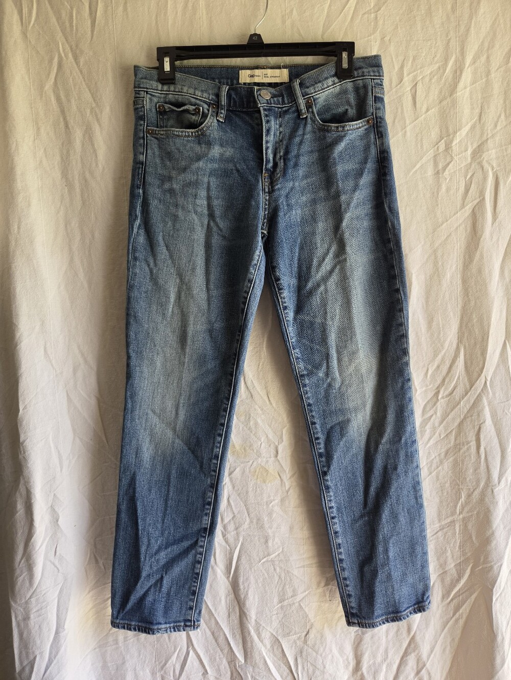 Gap 1969 Real Straight Jeans Womens 28 Petite Medium Wash Denim Mid Rise Classic